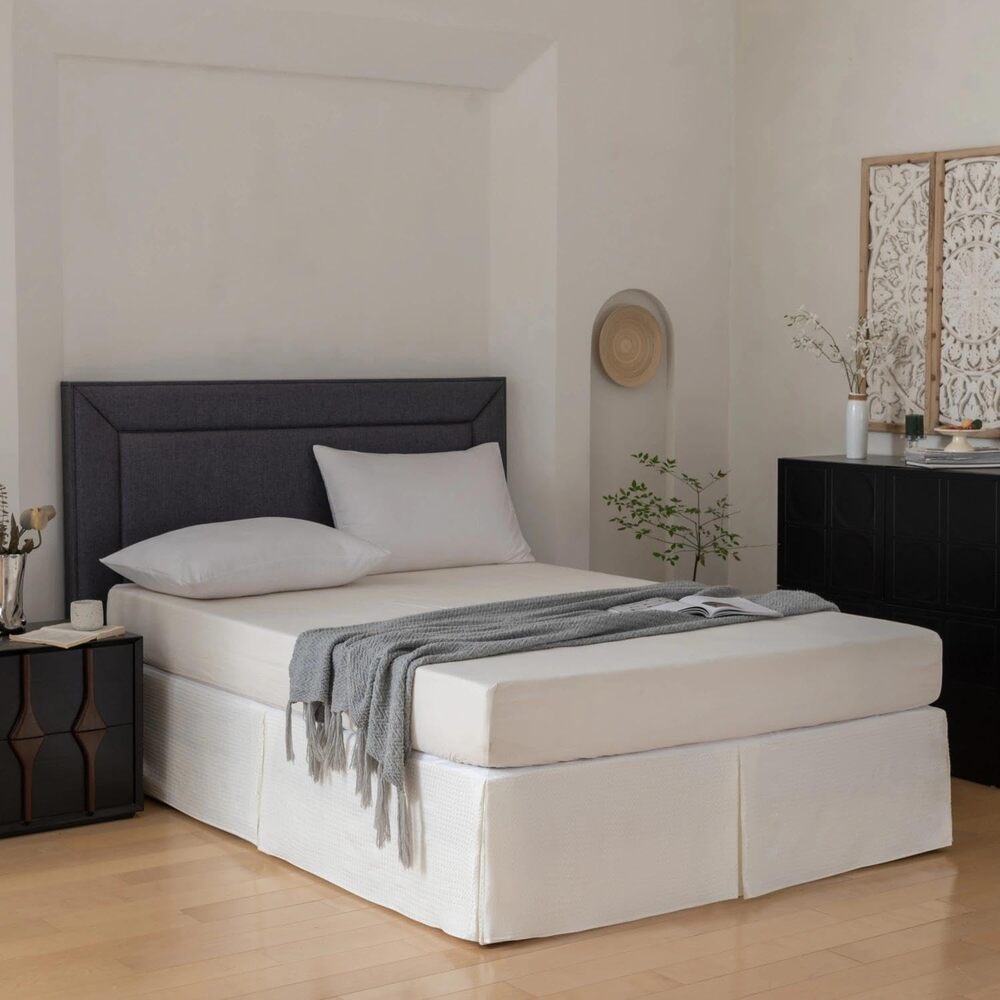 Twin Bed Skirt, Wrap Around Bed Skirt with Pleated Corner- Ivory, 14'' Twin